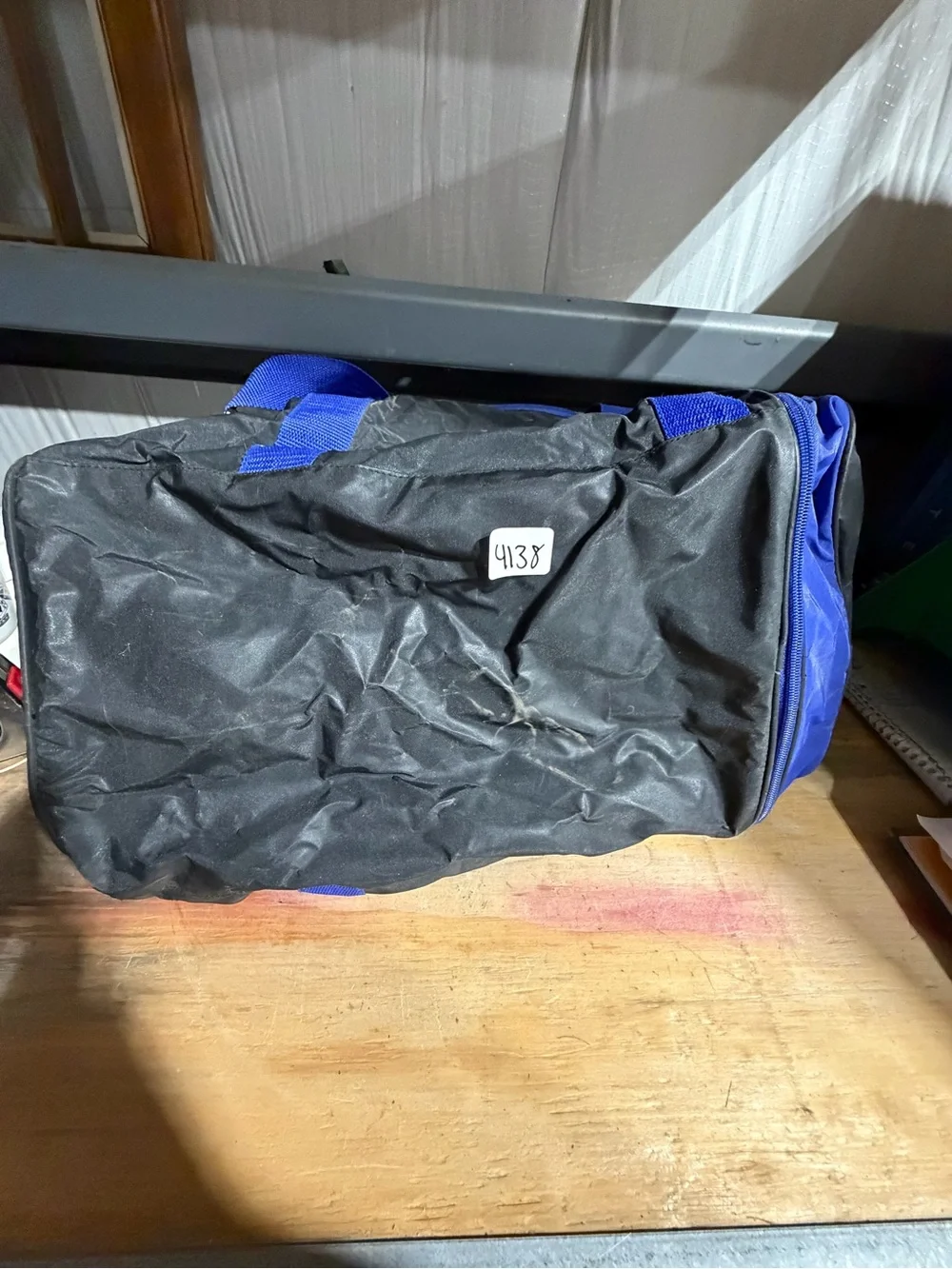#4138-Blue and Black Men's Duffel Bag - Lightweight Travel Tote